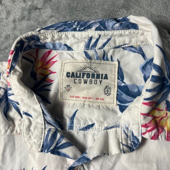 California Cowboy Shirt Mens M White Button High Water Tropic Floral - Picture 2 of 11